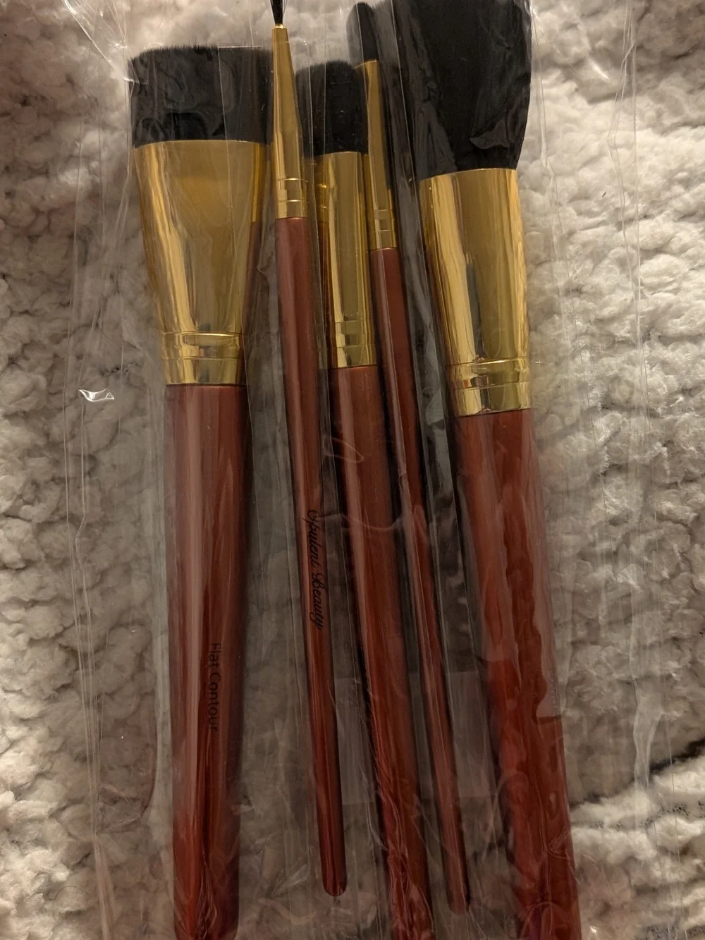 5-Piece Makeup Brush Set in Brown and Gold